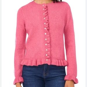 CeCe Ruffled Sweater M Rose